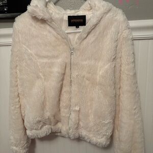Ambiance Women's Plush Cream Teddy Jacket